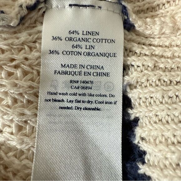 Faherty Sweater Womens Sz XS Miramar Stripe Linen Cotton Chunky Knit V Neck Boho - Picture 8 of 10